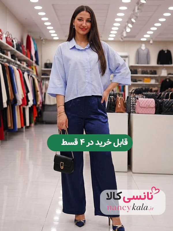 شومیز شیشه ای زنانه سبک و لطیف رنگ آبی فری سایز 36 تا 46