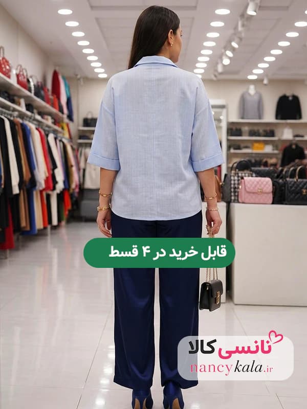 شومیز شیشه ای زنانه سبک و لطیف رنگ آبی فری سایز 36 تا 46 — تصویر ۲