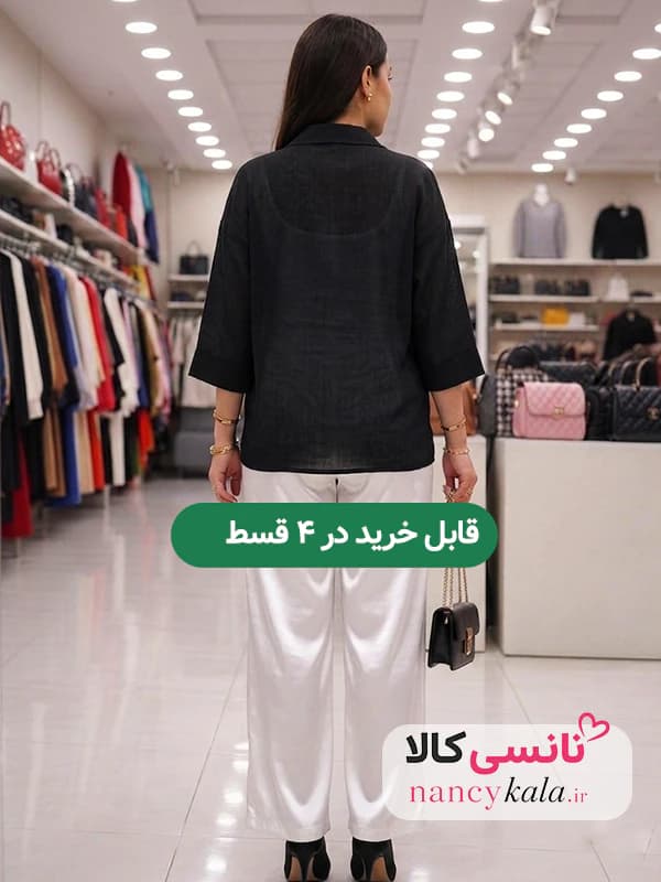 شومیز شیشه ای زنانه سبک و لطیف رنگ مشکی فری سایز 36 تا 46 — تصویر ۲