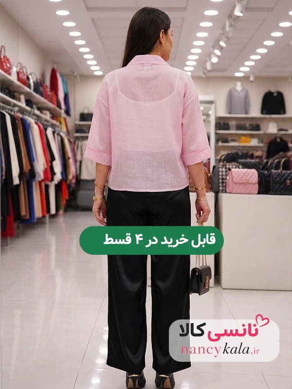 شومیز شیشه ای زنانه سبک و لطیف رنگ صورتی فری سایز 36 تا 46 — تصویر ۲