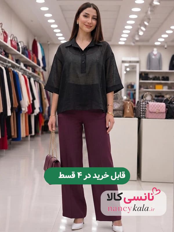 شومیز شیشه ای زنانه مشکی لطیف فری سایز 38 تا 46