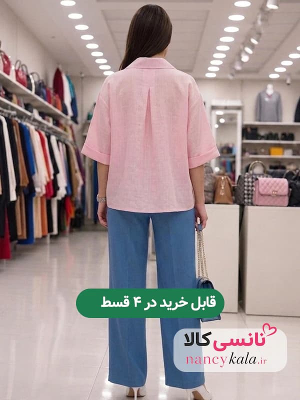 شومیز شیشه ای زنانه صورتی لطیف فری سایز 38 تا 46 — تصویر ۲