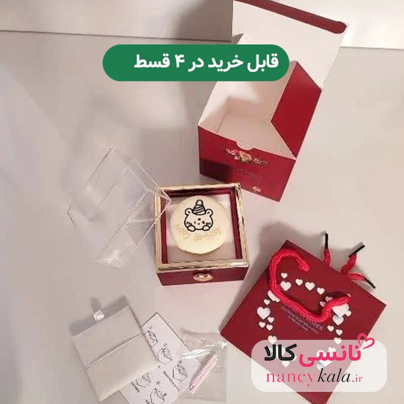 جعبه جواهرات چرخشی سورپرایزی طرح خرس عاشق صورتی رنگ — تصویر ۲