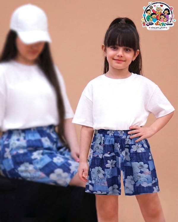 شلوارک ست مادر دختری سه بعدی گل چهارخونه CFCS — تصویر ۲