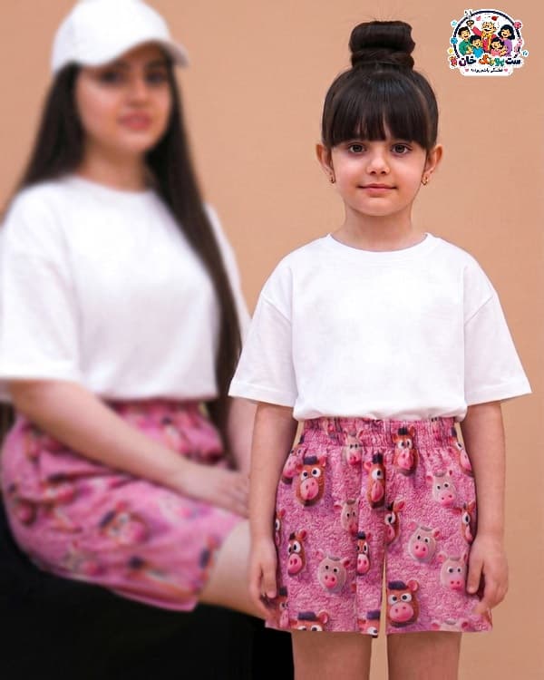 شلوارک ست مادر دختری سه بعدی گاو عروسکی CFCS