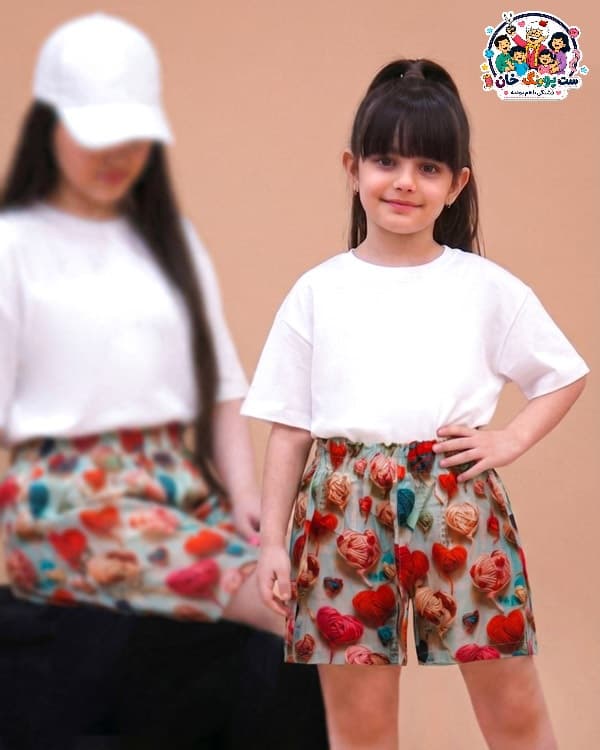 شلوارک ست مادر دختری سه بعدی قلب کاموایی CFCS — تصویر ۲