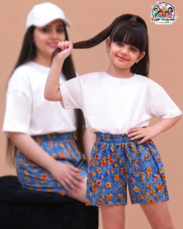 شلوارک ست مادر دختری سه بعدی گل بنفشه CFCS