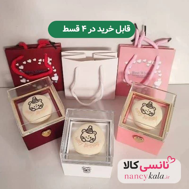 جعبه جواهرات چرخشی سورپرایزی طرح خرس عاشق سفید — تصویر ۳