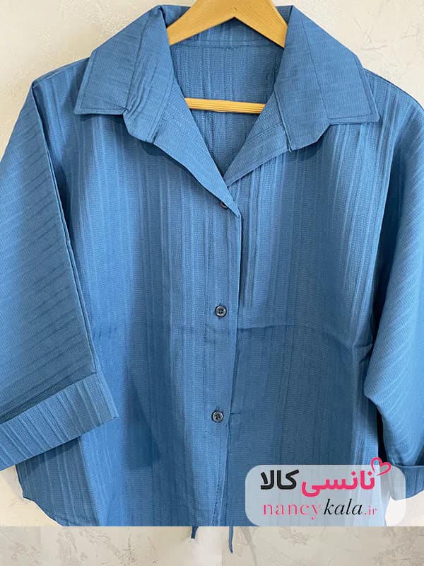 شومیز آبی اقیانوسی زنانه آیوا فری سایز 36 تا 46 — تصویر ۲