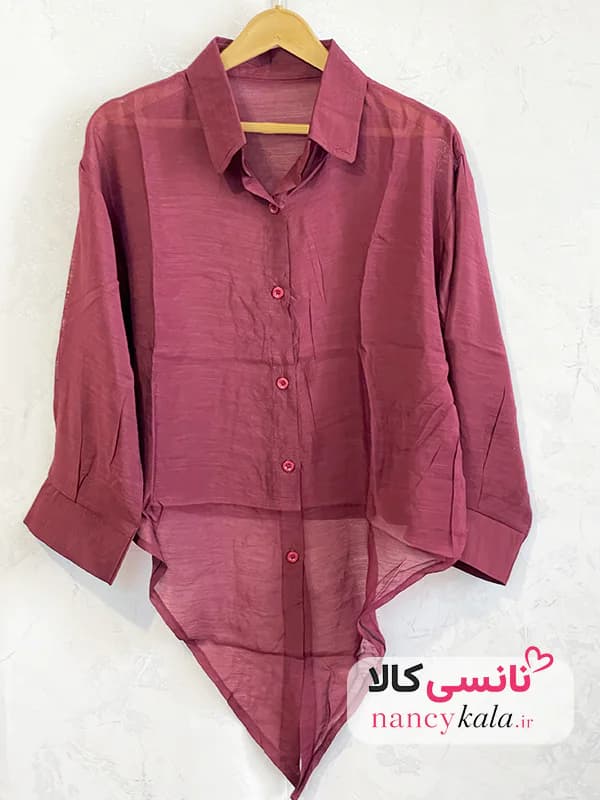 شومیز گره ای زنانه شیشه ای شرابی فری سایز 36 تا 46 — تصویر ۴