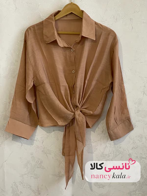 شومیز گره ای زنانه شیشه ای قهوه ای فری سایز 36 تا 46 — تصویر ۷