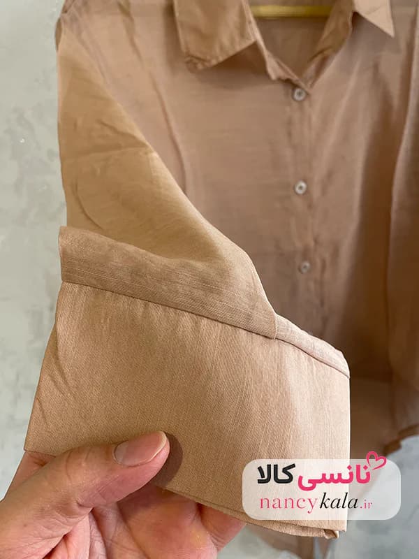 شومیز گره ای زنانه شیشه ای قهوه ای فری سایز 36 تا 46 — تصویر ۴