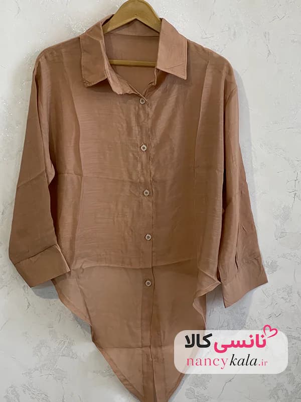 شومیز گره ای زنانه شیشه ای قهوه ای فری سایز 36 تا 46 — تصویر ۸