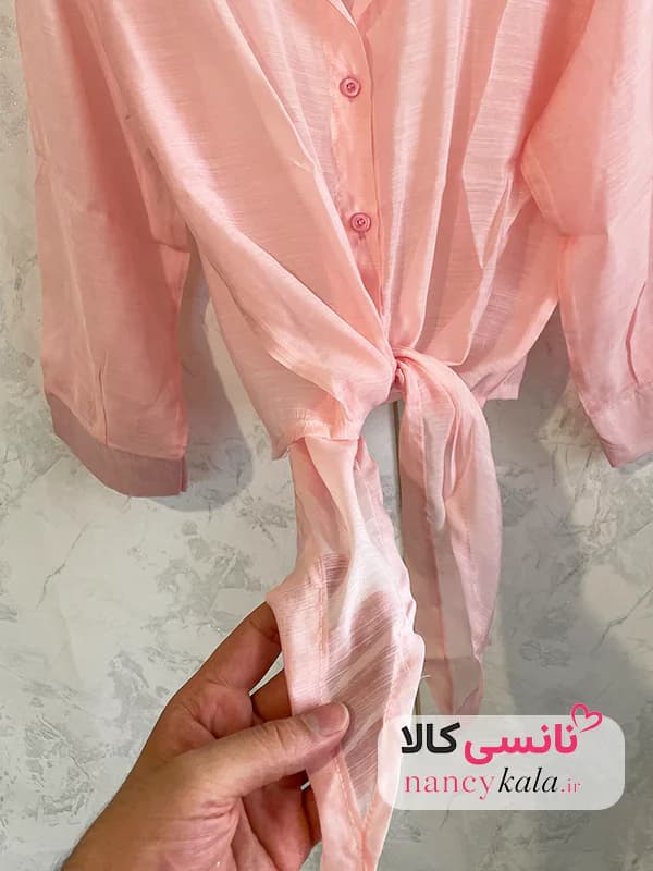 شومیز گره ای زنانه شیشه ای گُل بهی فری سایز 36 تا 46 — تصویر ۶