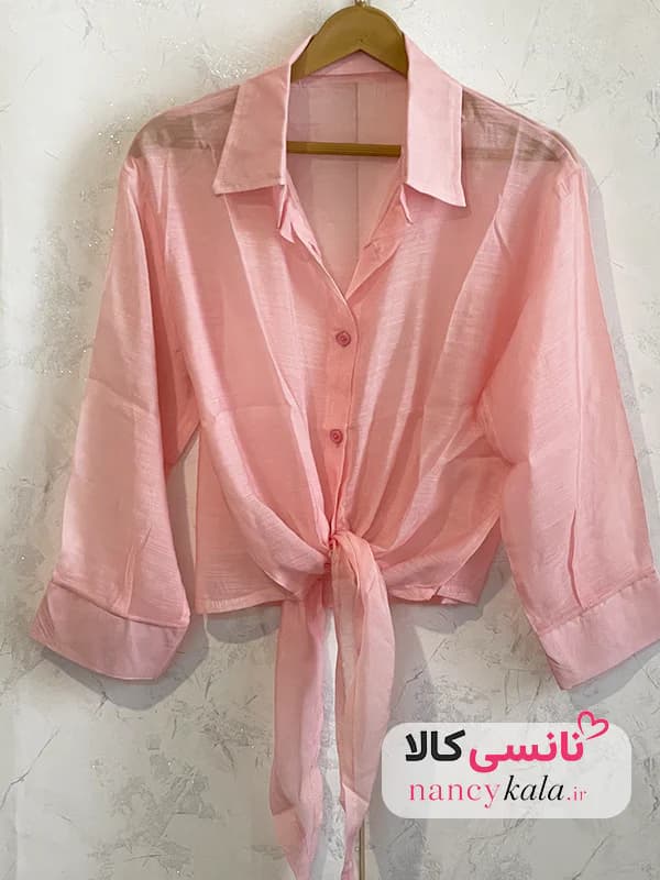 شومیز گره ای زنانه شیشه ای گُل بهی فری سایز 36 تا 46 — تصویر ۳