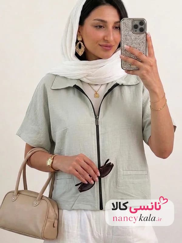 وست زنانه ترند طوسی روشن جیب فیلتو فری سایز 36 تا 48 — تصویر ۲