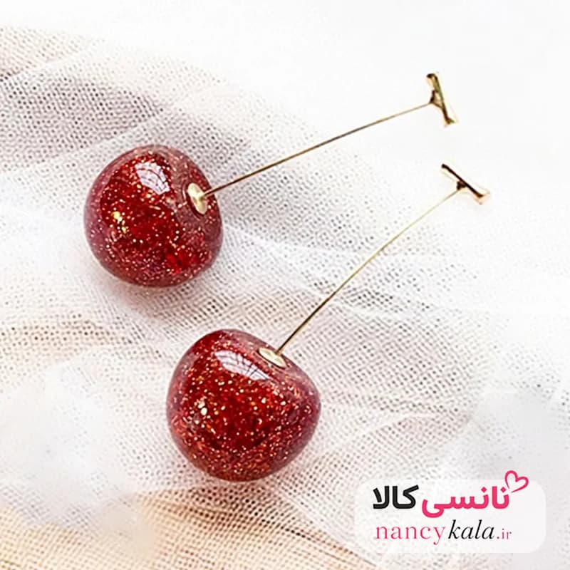 گوشواره گیلاسی شاین دار سبُک رنگ ثابت