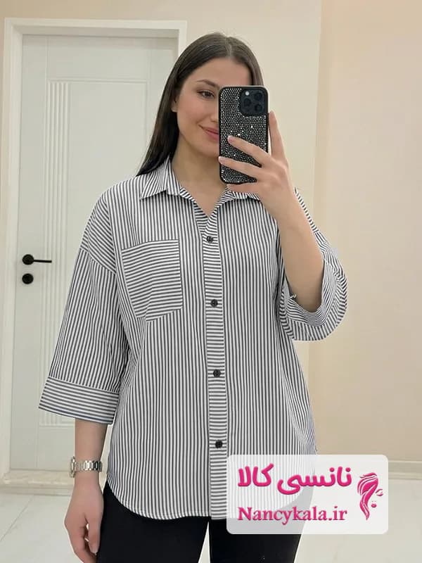 شومیز زنانه راه راه لینن کد 117 سایز 36 تا 48