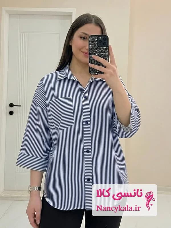 شومیز زنانه راه راه لینن کد 116 سایز 36 تا 48
