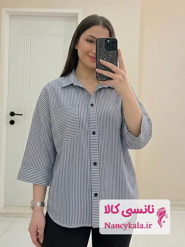 شومیز زنانه راه راه لینن کد 114 سایز 36 تا 48