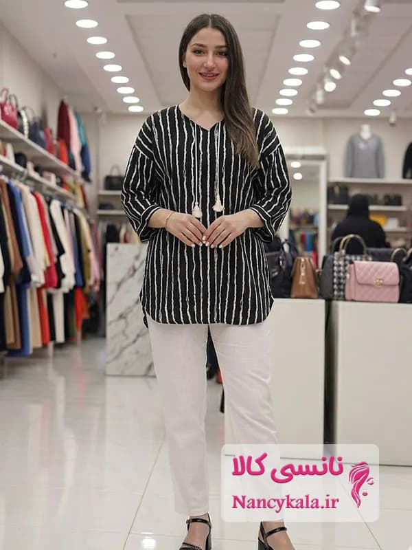 شومیز مانتویی زنانه مشکی جنس بوگاتی