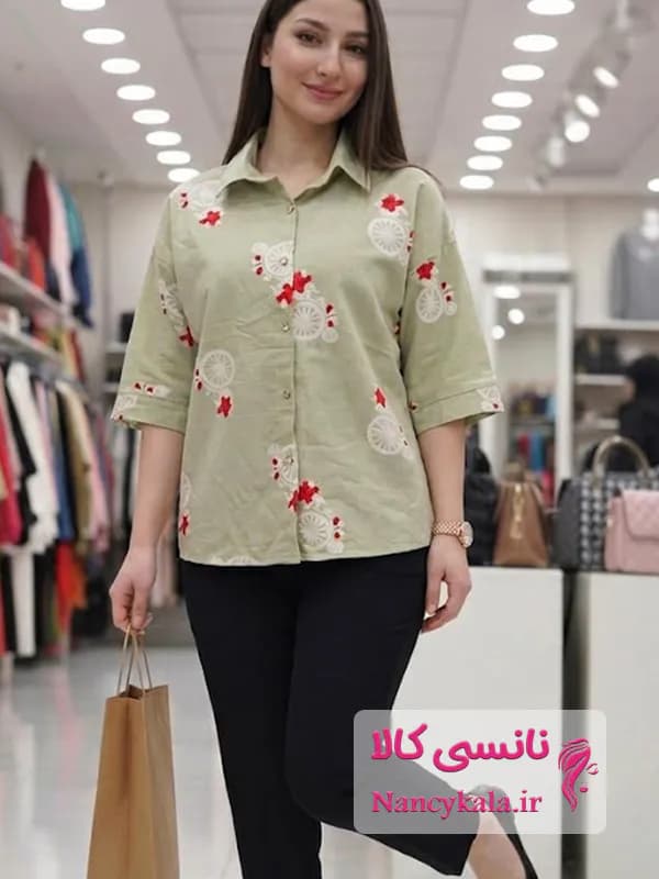 شومیز زنانه لینن طرح دار کد 112 سایز ۳۶ تا 46