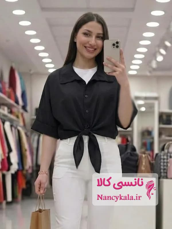 شومیز زنانه جلوگره ای مشکی سایز 36 تا 48
