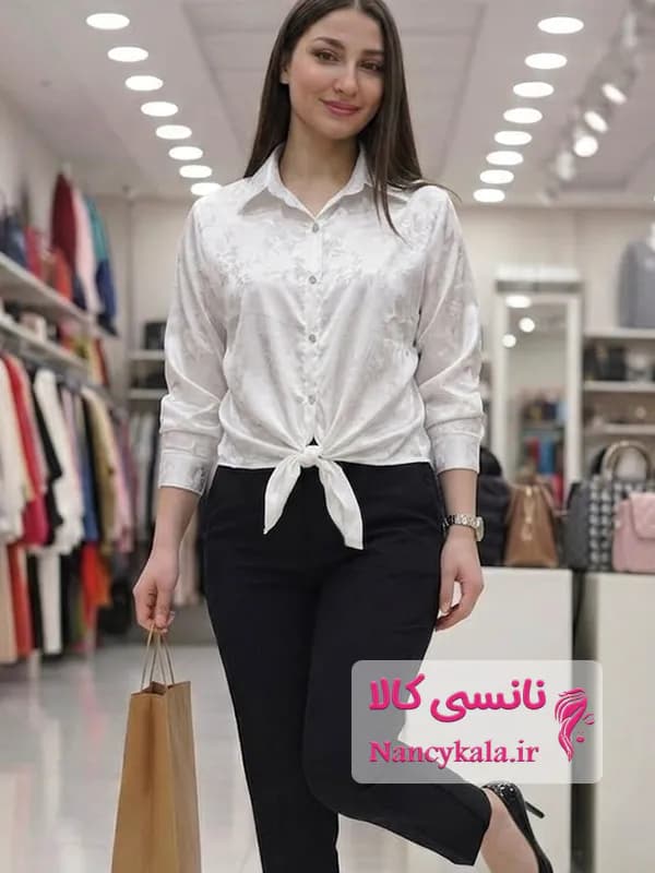 شومیز زنانه سفید جلو گره ای مجلسی فری سایز 36 تا 48
