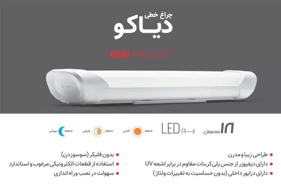 چراغ خطی روکار 20 وات پارس لایت مدل دیاکو
