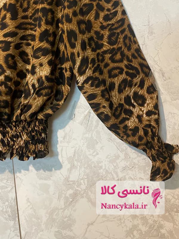 شومیز زنانه پلنگی کمر کش فری سایز 36 تا 46 — تصویر ۳