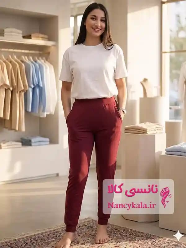 شلوار راحتی زنانه لیدی رنگ زرشکی مناسب سایز ۳۶ تا ۴۸