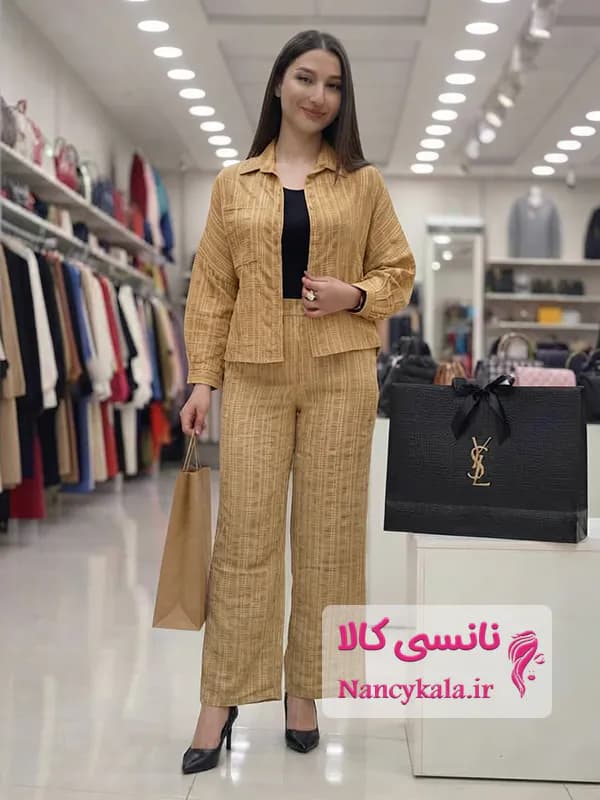 ست شومیز و شلوار زنانه تابستانه کوک دوزی بیسکوئیتی فری سایز 36 تا 42