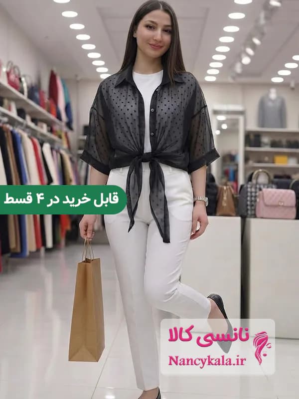 شومیز زنانه شیشه ای ترند جلو گره ای تن خور عالی فری سایز 36 تا 48