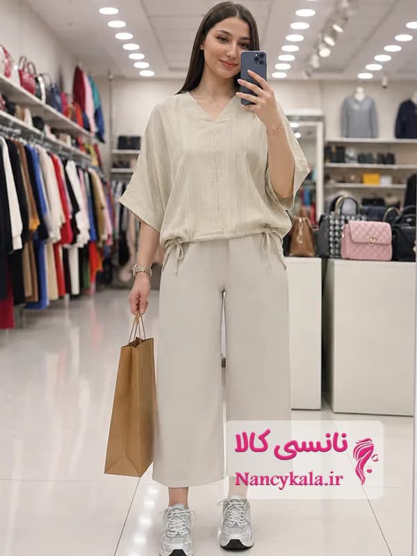 شومیز زنانه پایین گتر کرم شیری ترند تابستانی فری سایز 36 تا 46