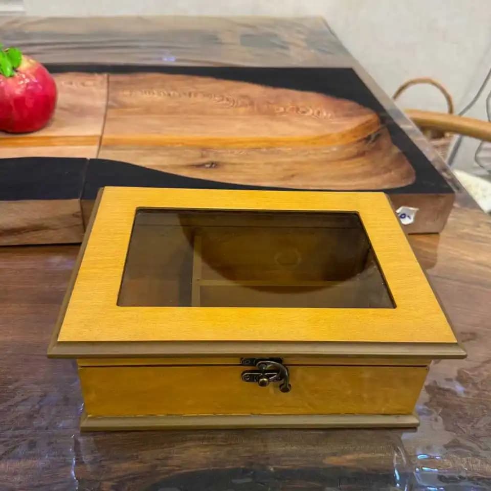 جعبه چوبی تزئینی با درب شیشه ای — تصویر ۳