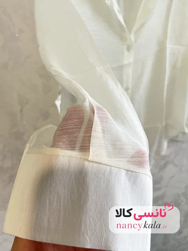 شومیز گره ای زنانه شیشه ای شیری فری سایز 36 تا 46 — تصویر ۹