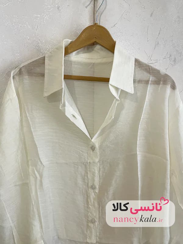 شومیز گره ای زنانه شیشه ای شیری فری سایز 36 تا 46 — تصویر ۶