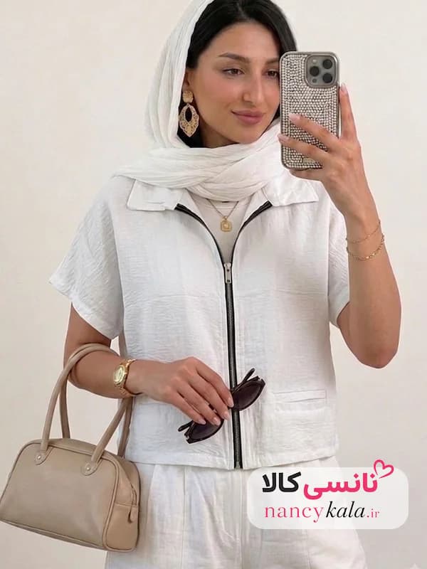 وست زنانه ترند سفید جیب فیلتو فری سایز 36 تا 48