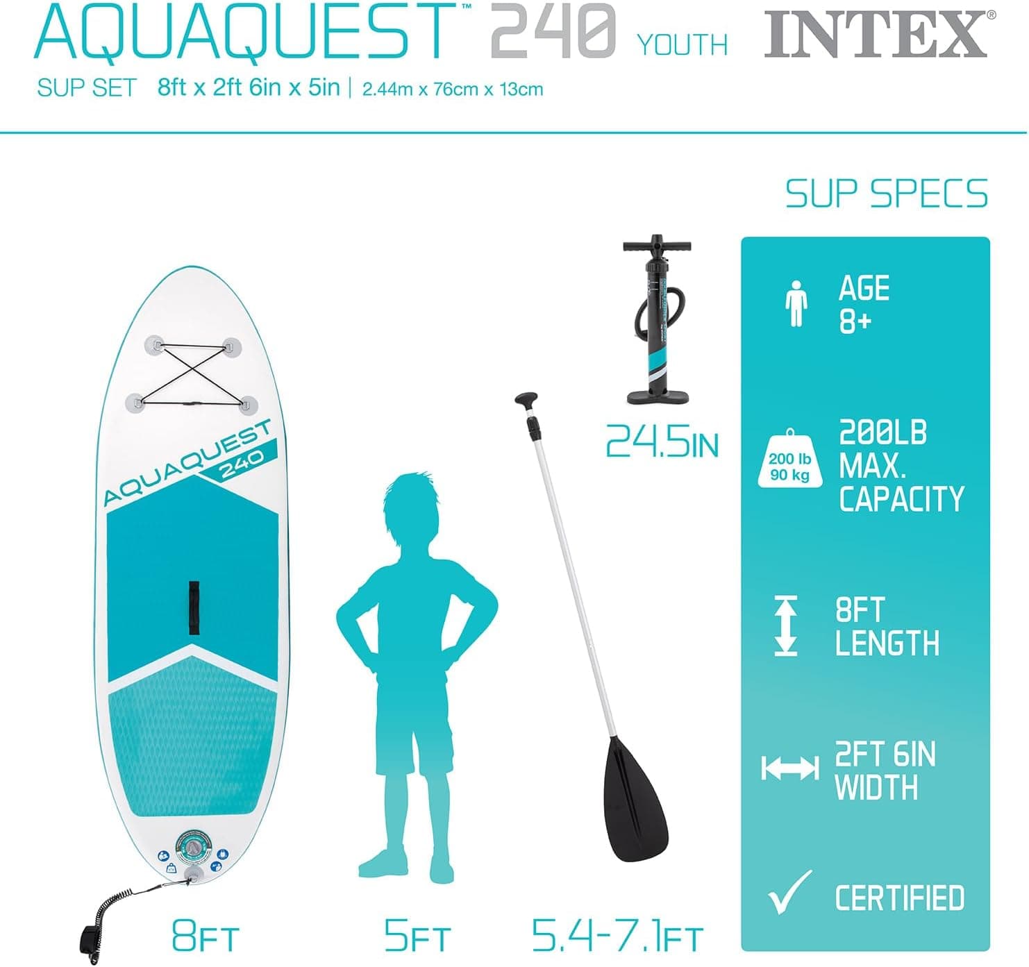 پدل برد بادی اینتکس مدل Aqua Quest 240 کد 68241 — تصویر ۳
