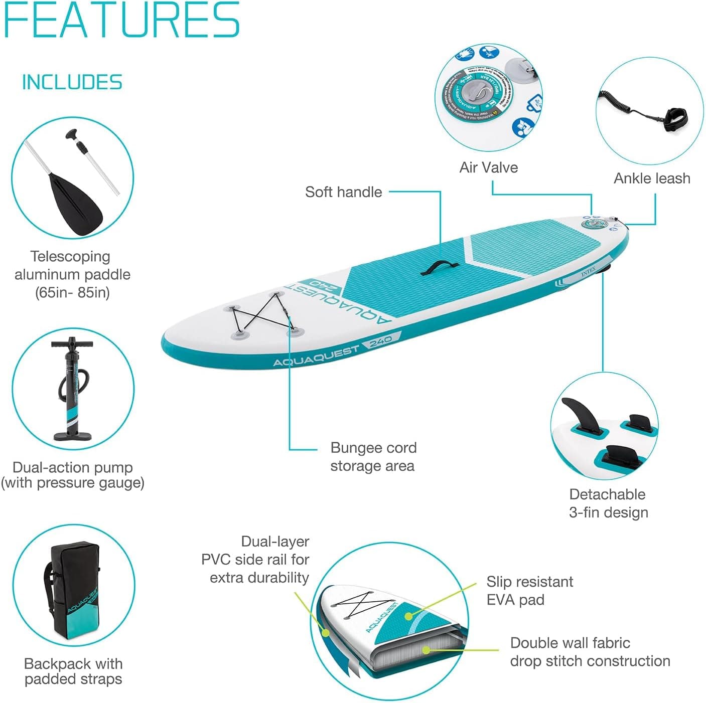 پدل برد بادی اینتکس مدل Aqua Quest 240 کد 68241 — تصویر ۴