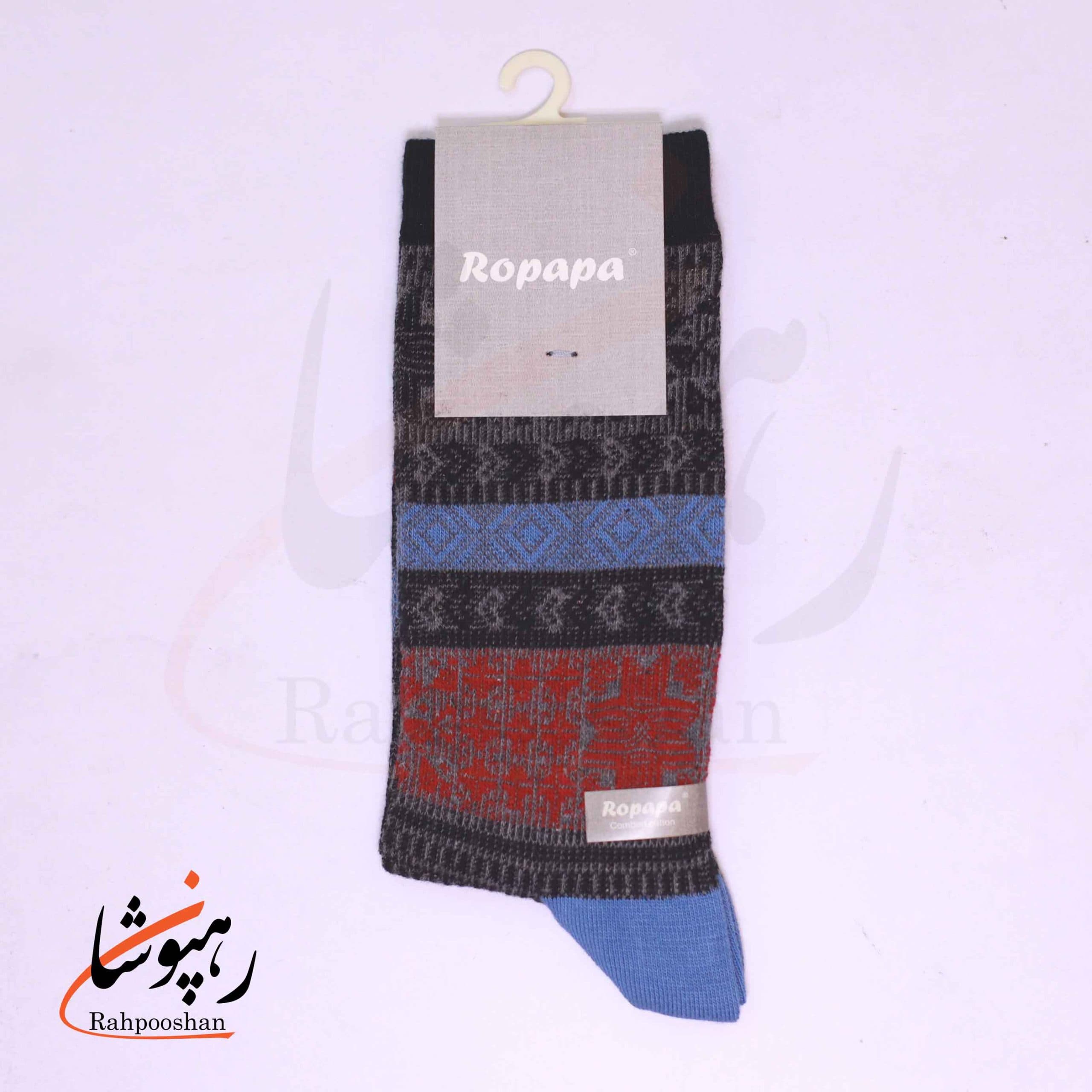 جوراب ساق بلند زنانه روپاپا (Ropapa) طرح پرسیکا (persica) ژاکارد آبی کاربنی