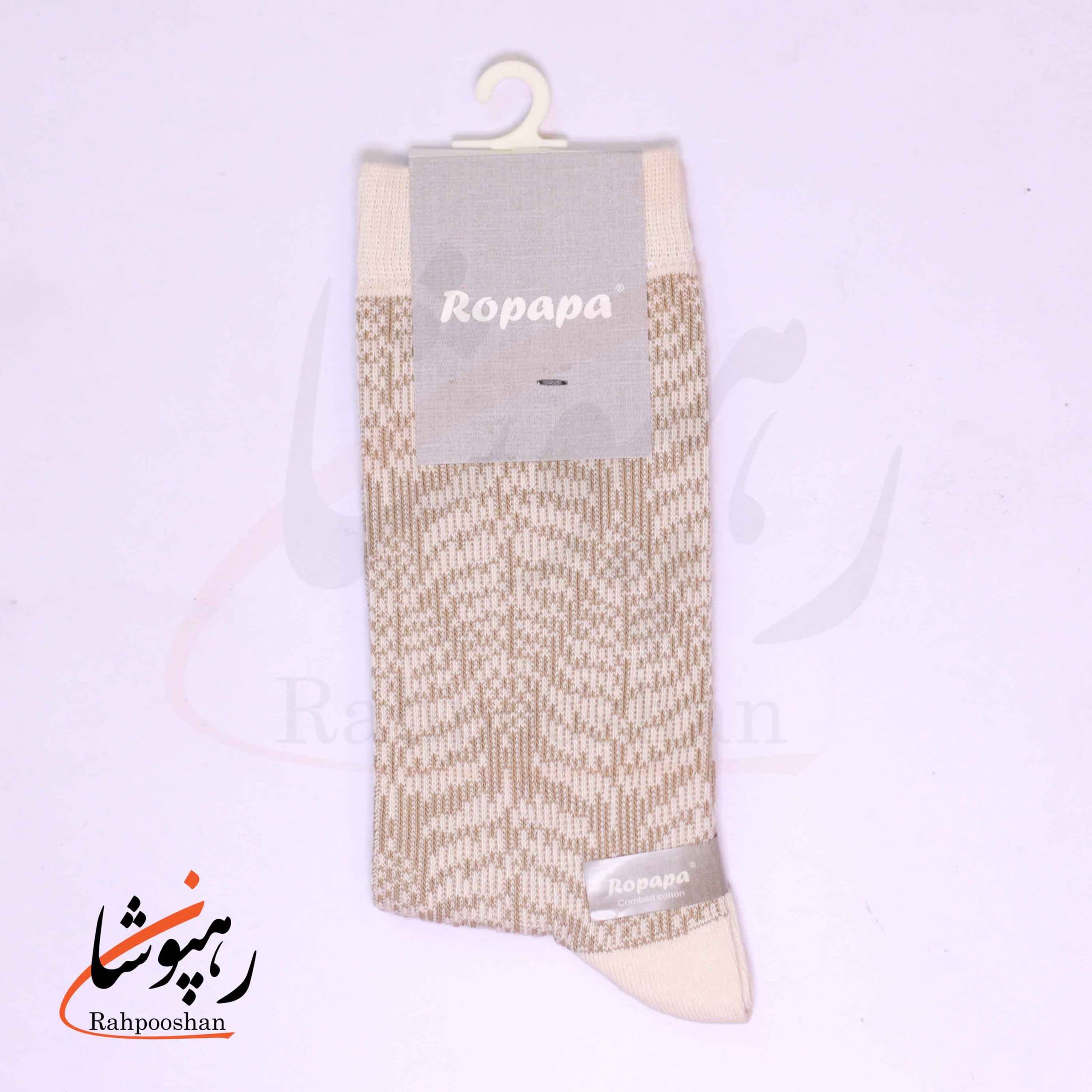 جوراب ساق بلند زنانه روپاپا (Ropapa) طرح خزه سنگی (stonemoss) شیری — تصویر ۲