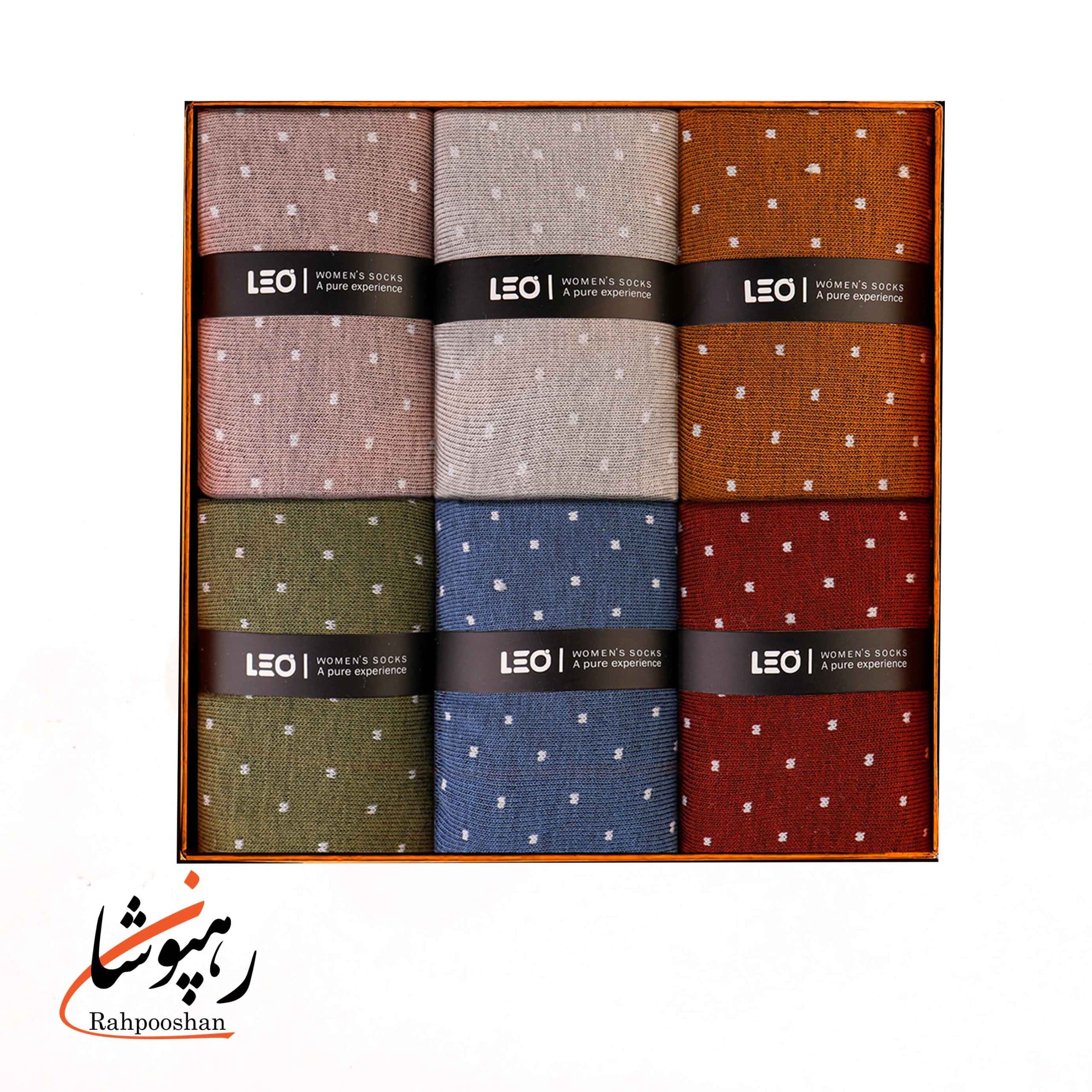 جوراب زنانه ساقدار طرح خال دار رنگی لئو LEO (پک 6 عددی)(526)