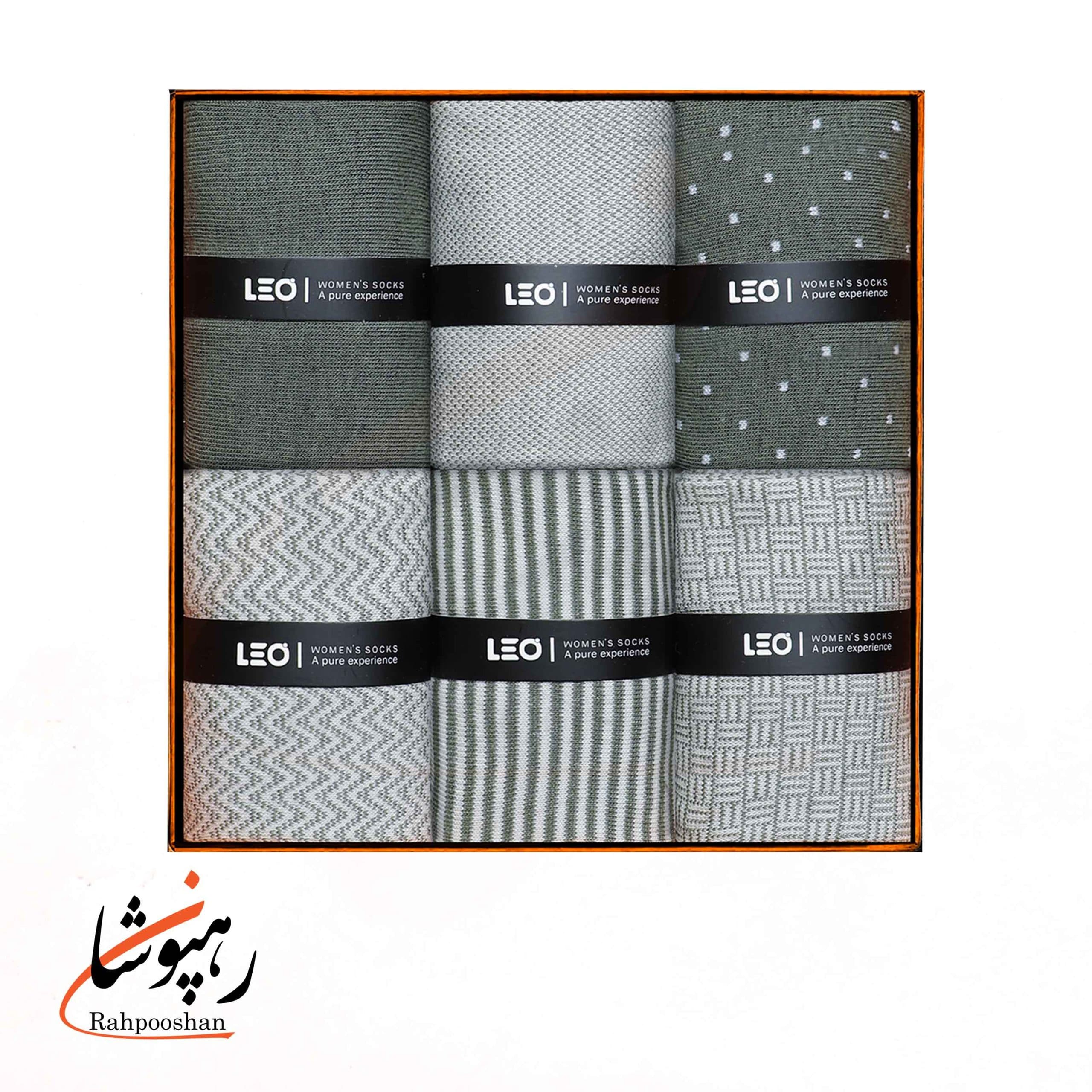جوراب زنانه ساقدار 6 طرح طوسی لئو LEO (پک 6 عددی)(520)