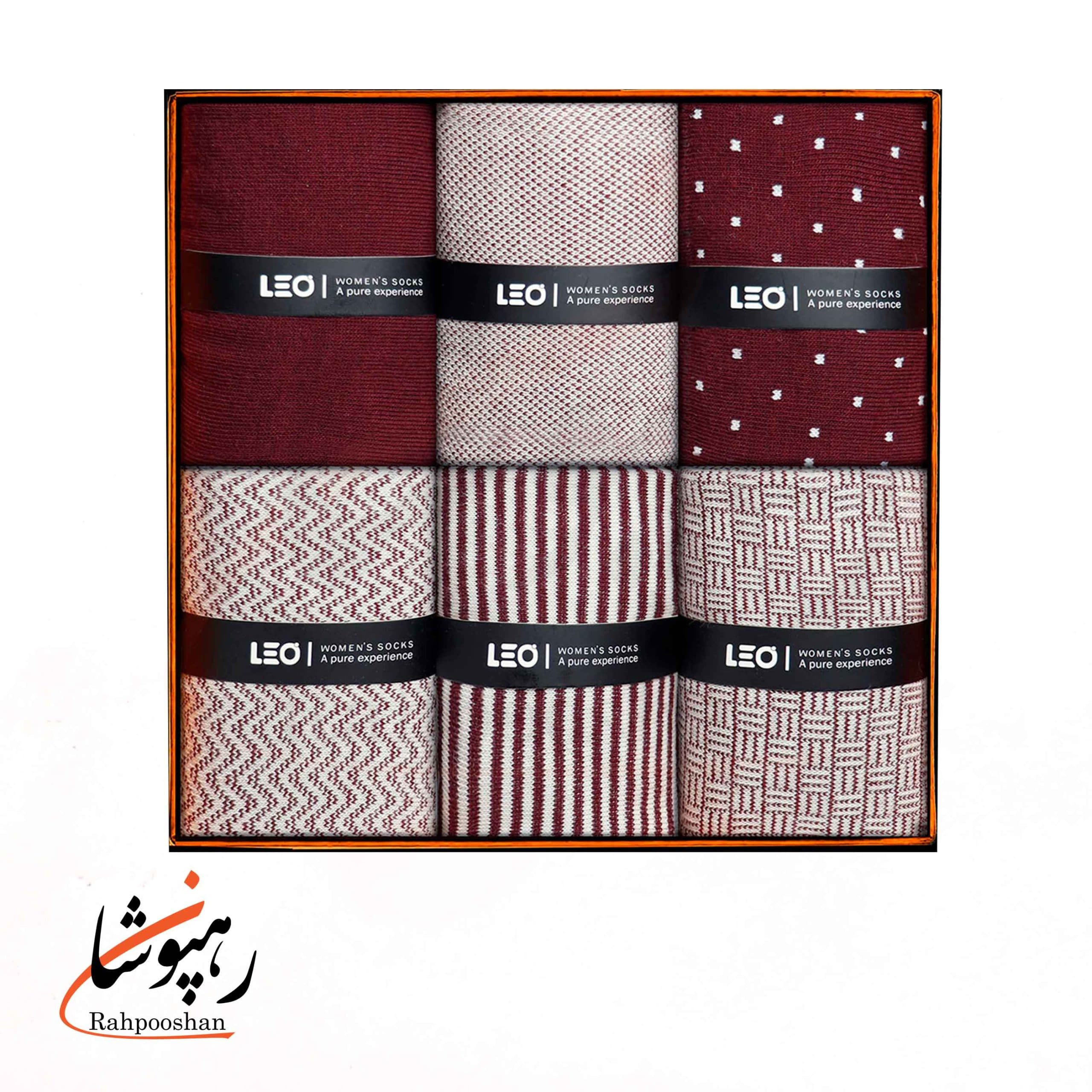 جوراب زنانه ساقدار 6 طرح زرشکی لئو LEO (پک 6 عددی)(516)