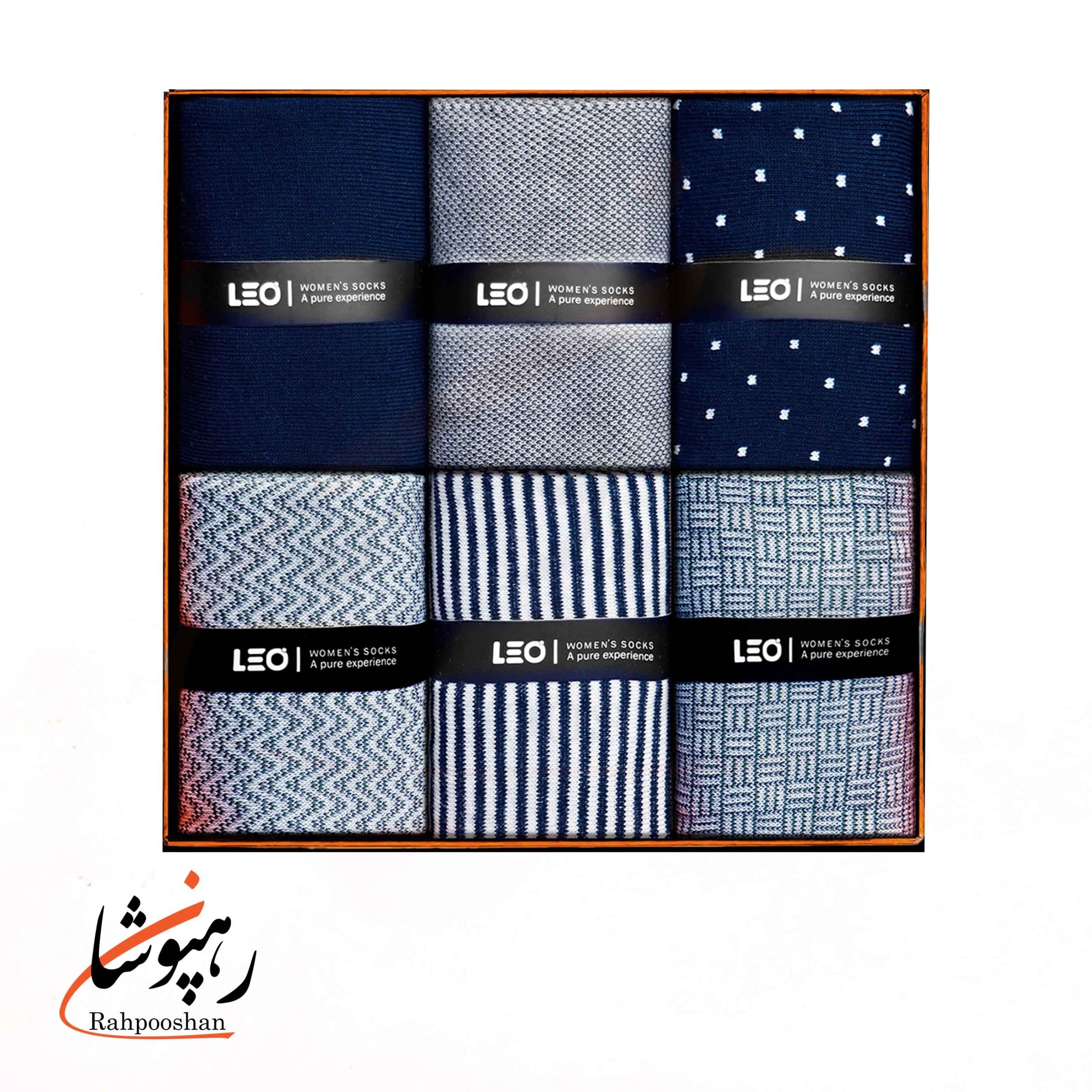 جوراب زنانه ساقدار 6 طرح سرمه ای لئو LEO (پک 6 عددی)(514)