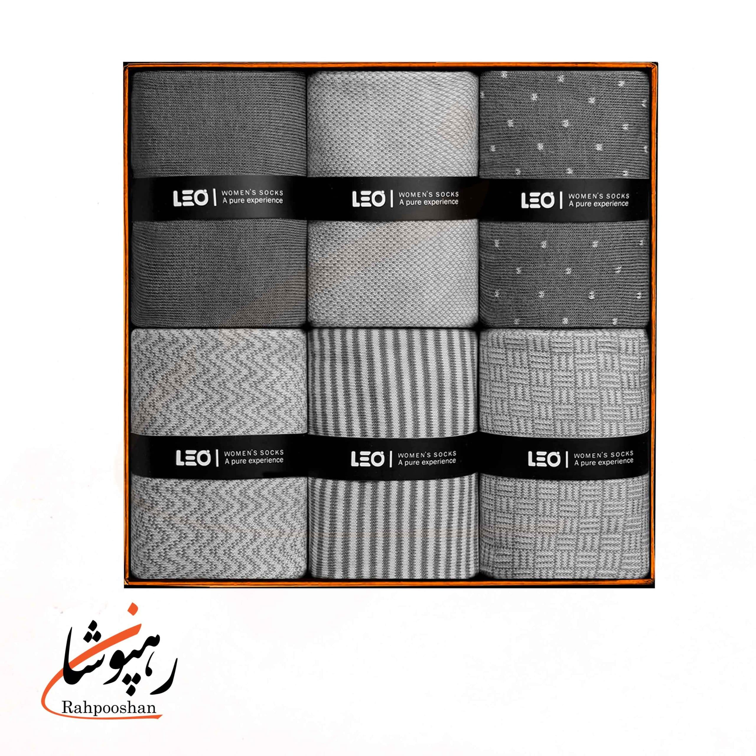 جوراب زنانه ساقدار 6 طرح طوسی لئو LEO (پک 6 عددی)(513)