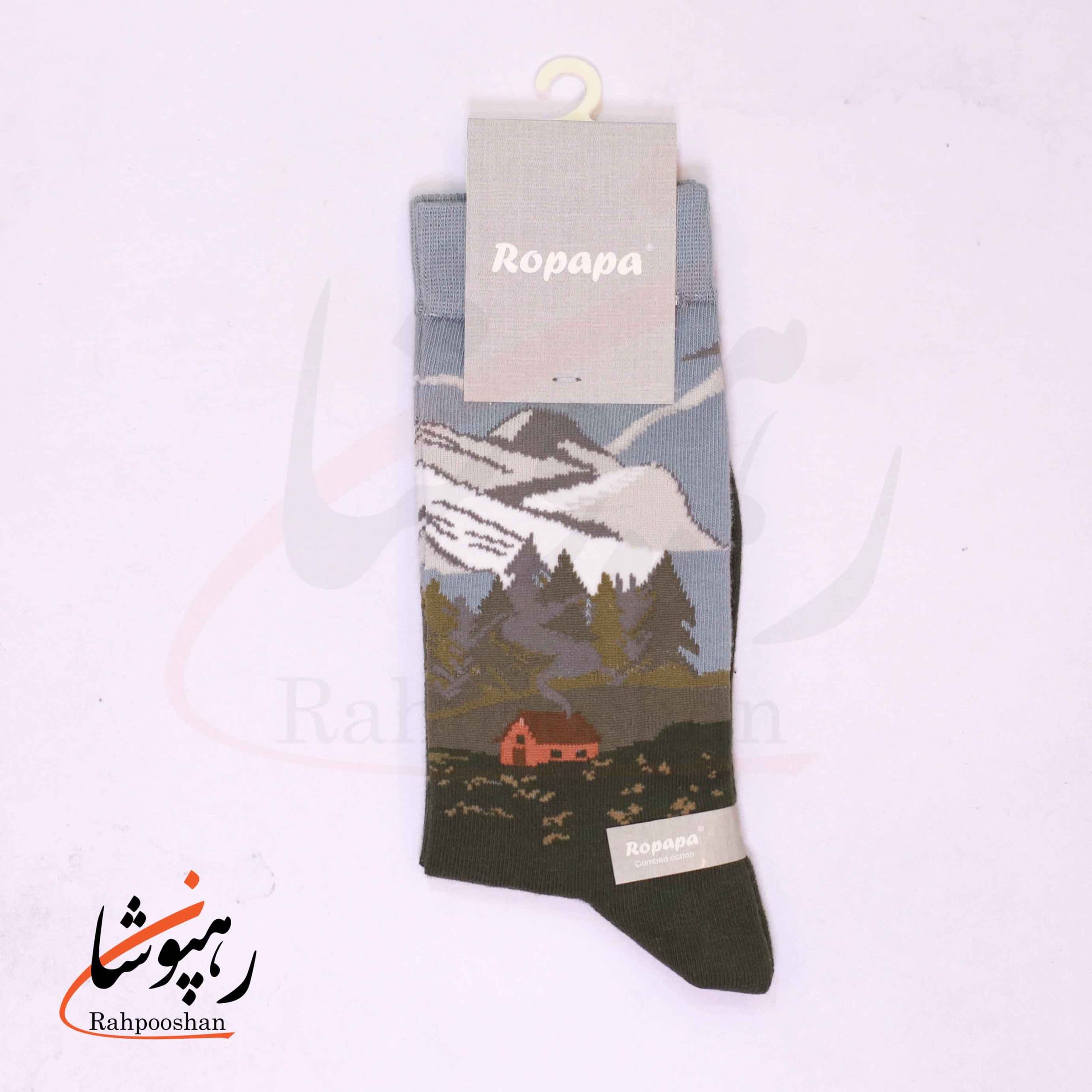 جوراب ساق بلند زنانه روپاپا (Ropapa) طرح پناهگاه جنگلی (Forest haven) سبز فرمی