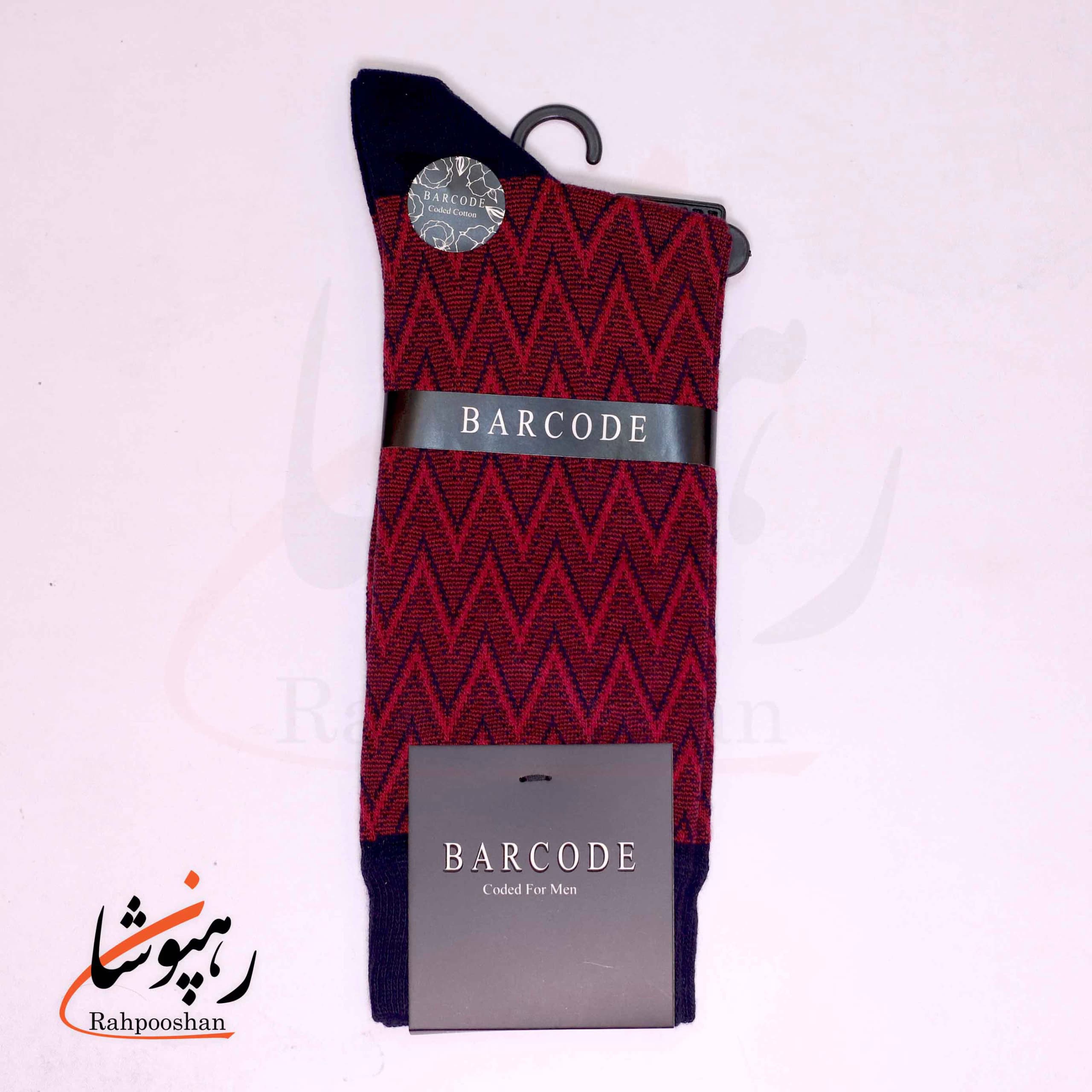 جوراب ساق بلند بارکد (BARCODE) طرح ژاکارد تیافی قرمز — تصویر ۳