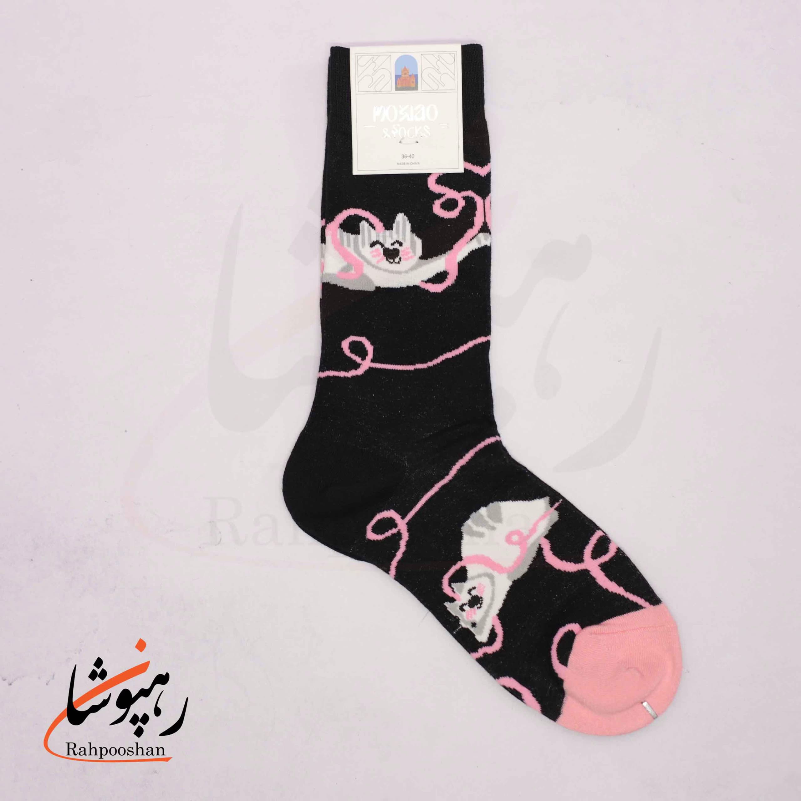 جوراب ساقدار موکسیائو (MOXIAO) طرح گربه کاموا دوست — تصویر ۳